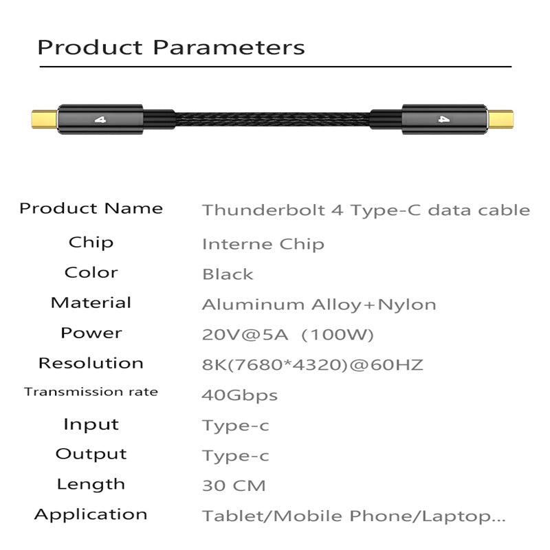 0.3m 40Gbps 8K 60Hz Thunderbolt 4 100W Fast Charging Data Cable 0.3m 40Gbps 8K 60Hz Thunderbolt 4 100W Fast Charging Data Cable